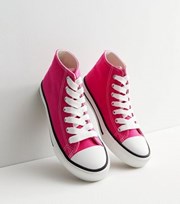 New Look Bright Pink Canvas High Top Trainers